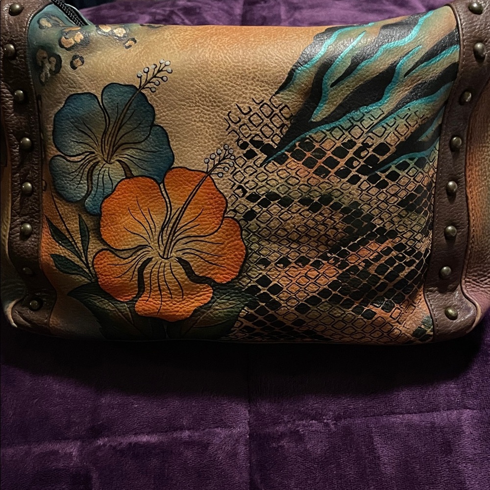 Hand-Painted Floral Leather Bag